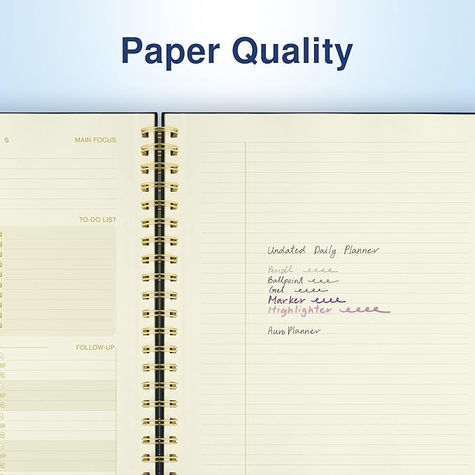Undated Daily Planner To Do List Hourly Schedule 2027 2026 2025 Calendar & Holiday Habit Tracker 180 Pages Letter Size 8.5" x 11" Sheets Hardcover Spiral Bound Notebook (Navy Blue)