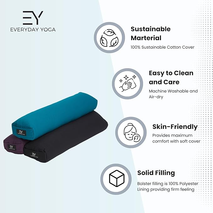 Everyday Yoga Premium Bolster, Meditation Pillow, Super Soft & Lightweight with Carry Handle - Firm Support for Restorative Yoga, Multi-color