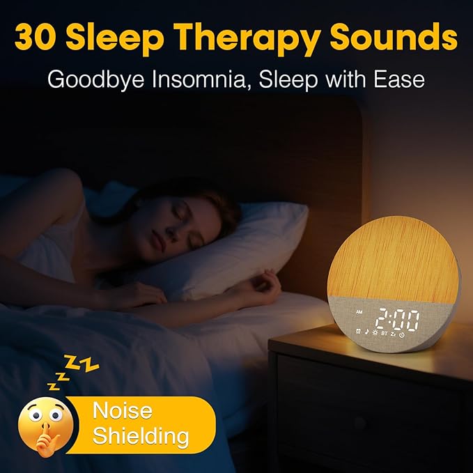 Sunrise Alarm Clock for Morning Wake-up: Gentle Gradual Wake Up Light for Heavy Sleepers Relieve Stress - Linen-Wrapped for Bedroom - 30 Sleep Sounds White Noise Machine with Memory & Bluetooth