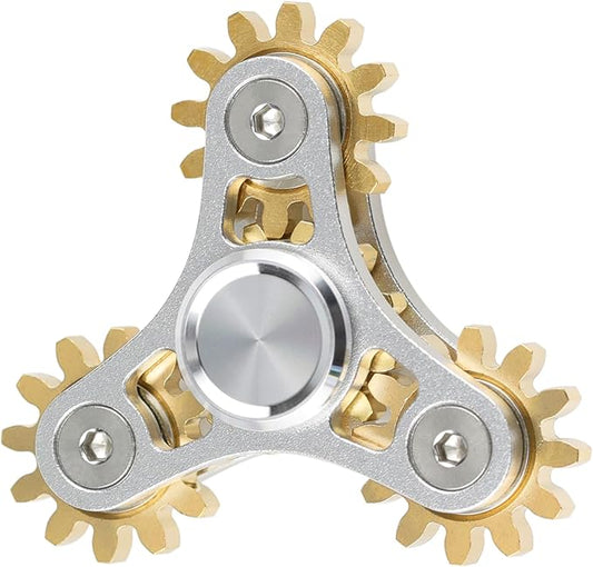 FREELOVE Gear Metal Fidget Spinner Toys for Adults, Small Mini Tiny Pockget Figette, Bike Chain, Copper Brass Hands Gyro, Quiet Silent Cool Cube for Anxiety Men (4 Gears Linkage, Silver-Brass)