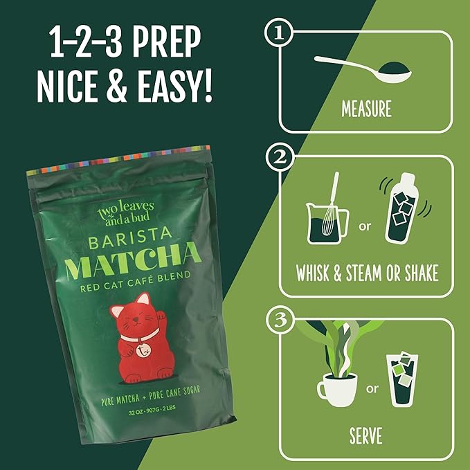 Two Leaves and a Bud Barista Matcha Sweetened Latte Blend (60 Servings), Japanese Matcha Latte Powder, Matcha Green Tea Powder, 1 Resealable Bag, 2 lbs (907g)