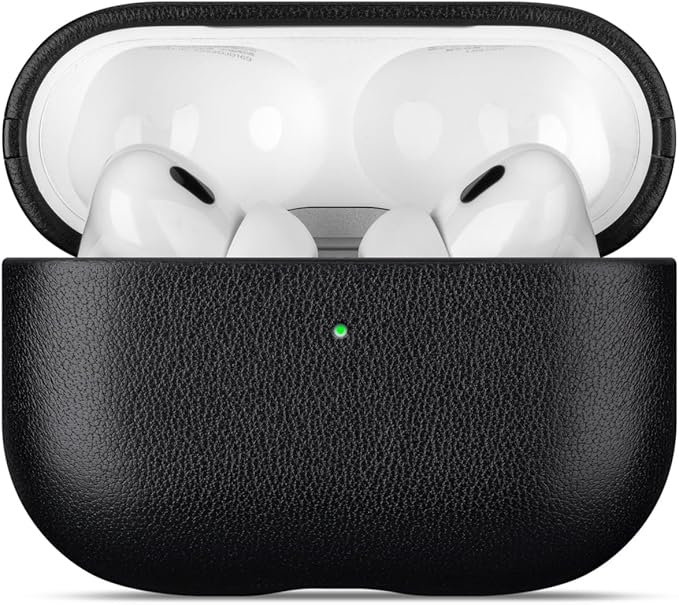 LOPIE Leather Case for AirPods Pro 2nd Generation - Handmade AirPods Pro 2 Case Cover with Lanyard - Made of Full Grain Leather - Drop Protection Hard Shell Cover - Wireless Charging Compatible, Black