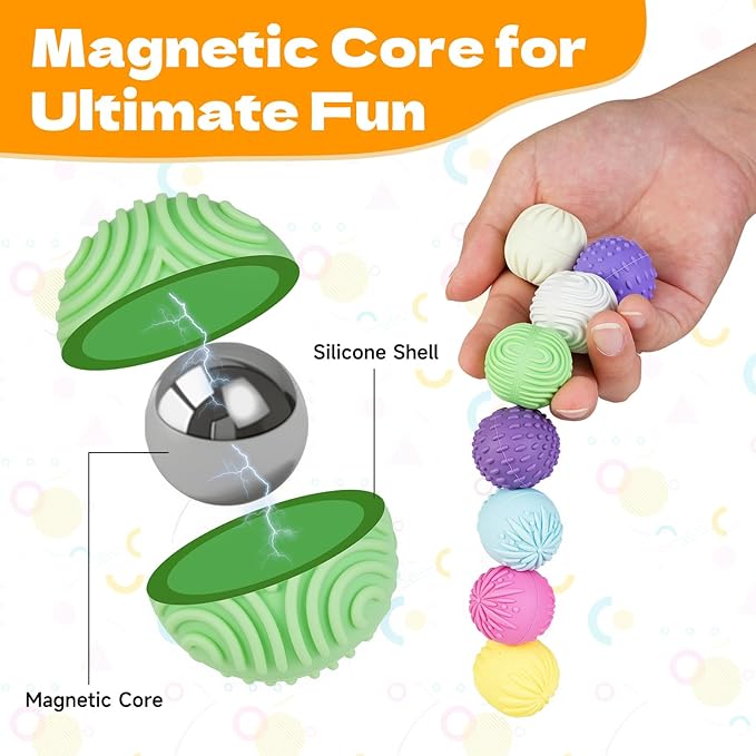 Magnetic Balls Fidget Toys,4Pcs Silicone Magnetic Balls,Magnet Stress Relief Toys,Silicone Desk Fidgets Toys for Office,Sensory Fidget Ball Toy for Adults, Teens with ADHD,Anxiety (Light-Color, 4)