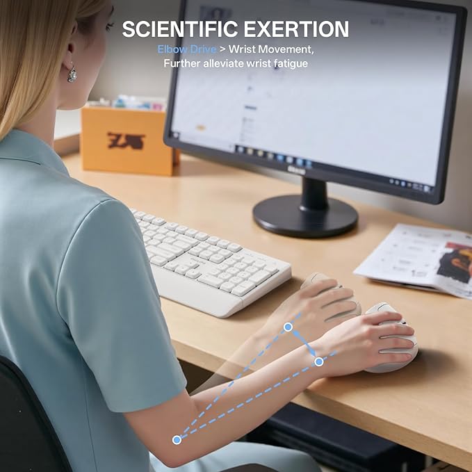 PHILIPS Ergonomic Mouse - Vertical Mouse with 800/1200/1600 Adjustable DPI, 6 Silent Buttons, Auto Power Saving,Light Weight,2.4GHz Wireless Mouse for Laptop,Desktop, PC- White