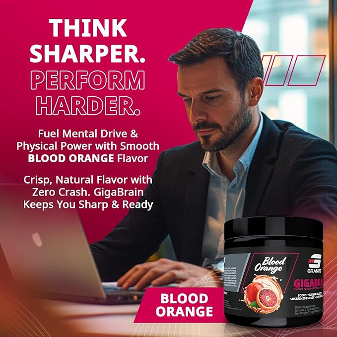 Granite Nutrition GigaBrain Nootropic Energy Powder – Cereboost, Alpha-GPC & ElevATP – Cognitive Focus Supplement for Sustained Energy & Performance – Blood Orange, 30 Servings