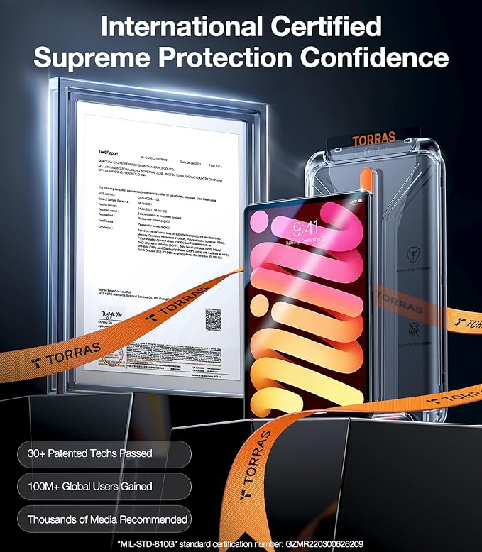 TORRAS for iPad mini 7 (A17 Pro) Screen Protector, iPad mini 6 Screen Protector, Military Grade Shatterproof, TOP 9H+ Tempered Glass, One-Pull Installation, Anti-Scratch, Bubble Free, HD Clarity