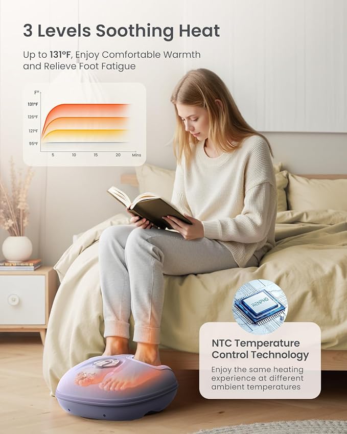 RENPHO Foot Massager Machine with Heat [2025 Upgraded], Shiatsu Foot Massager for Plantar Fasciitis, Birthday Gifts for Women, Wireless Control, D003R-VT