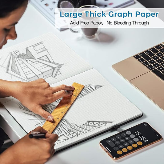Graph Paper Notebook, Hardcover Notebook 8.5 x 11, Grid Notebook Journal for Women, Men, Large Leather Journals for Writing, Thick Paper, A4 Notebooks for Work, School Supplies, Engineering Teal