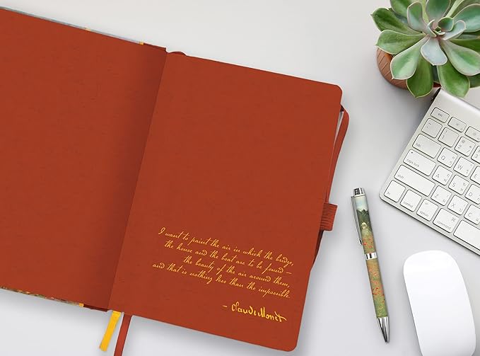 RainCaper Vegan Leather Journal Notebook, 160 Dot-Grid Pages, 5.7 inches x 8 inches, Journal - Monet Red Boats