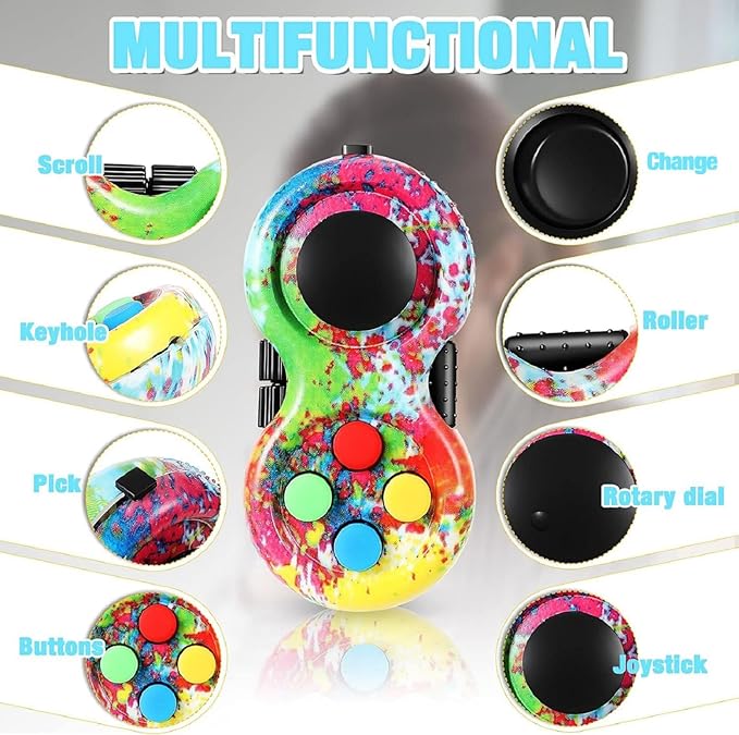 Skylety 2 Pcs Fidget Toys for Adults Fidget Pad Christmas Basket Stuffers Stress Relief Cube Clicker Controller Sensory Educational Toy for ADHD Autism Spinner(Rainbow and Stripe Style)