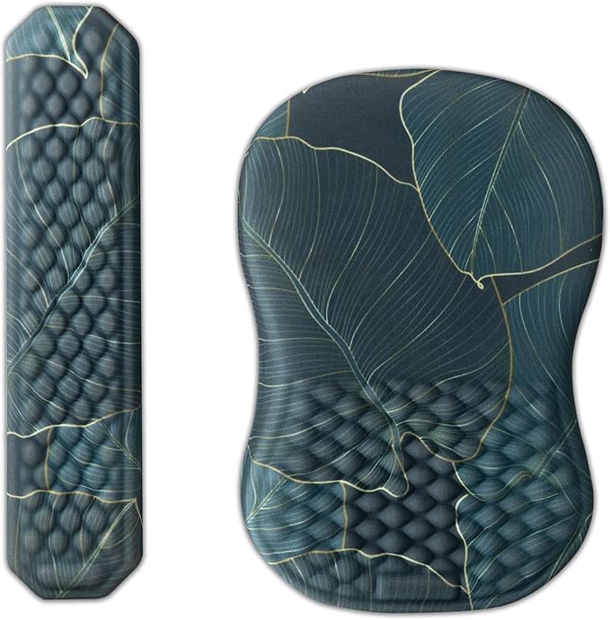 Ergonomic Mouse Pad Wrist Support and Keyboard Wrist Rest, Computer Carpal Tunnel Mouse Pads for Desk with Coaster Set, Memory Foam Mousepad with Non-Slip PU Base for Home Office (Forest Green)