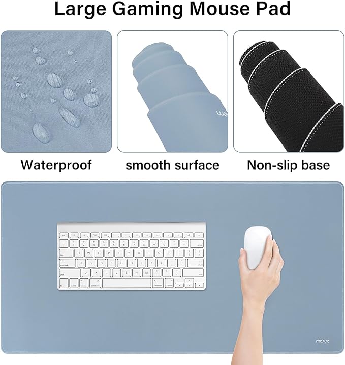 MOSISO Keyboard Mouse Pad Set, Large Gaming Mousepad&Keyboard Wrist Rest&Mouse Wrist Rest&Coaster, Ergonomic Non-Slip Mousepad&Easy Typing Cushion with Memory Foam for Home Office, Baby Blue