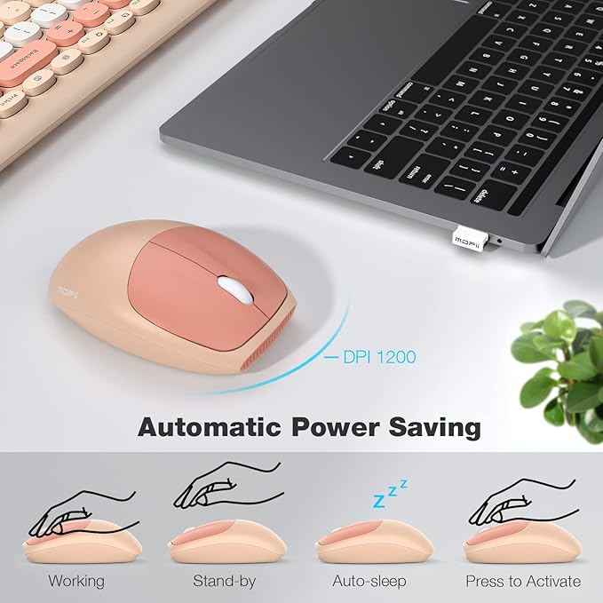 MOFii Wireless Computer Keyboard and Mouse Set, Colorful Full Size Keyboard with Number Pad and Silent Mouse for PC Desktop Windows (Milk Tea)