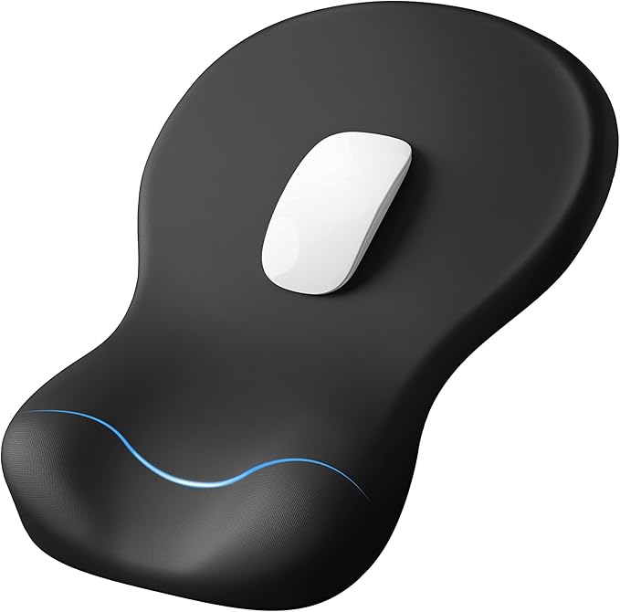 Ergonomic Mouse Pad with Wrist Rest, Black Mousepad with Wrist Support, Non-Slip Hard Base Mouse Pads, Portable for Office/Home/Travel Work