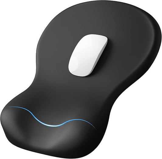 Ergonomic Mouse Pad with Wrist Rest, Black Mousepad with Wrist Support, Non-Slip Hard Base Mouse Pads, Portable for Office/Home/Travel Work