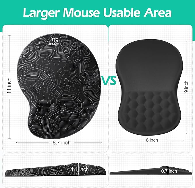 Gimars Upgrade Ergonomic Mouse Pad Wrist Rest with Memory Foam Massage Bump, Enlarge [ 30% Larger Moving Space] Mouse Pad Wrist Support with Nonslip PU Base for Laptop, Computer, Gaming & Office