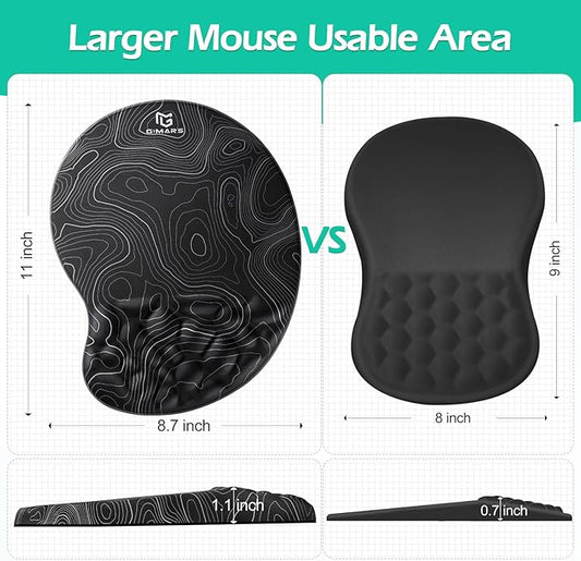 Gimars Upgrade Ergonomic Mouse Pad Wrist Rest with Memory Foam Massage Bump, Enlarge [ 30% Larger Moving Space] Mouse Pad Wrist Support with Nonslip PU Base for Laptop, Computer, Gaming & Office