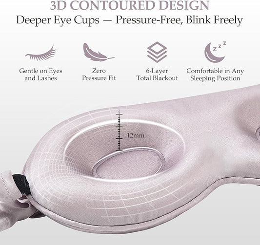 100% Mulberry Silk Sleep Mask for Unisex, 22 Momme 3D Silk Contoured Eye Mask, Breathable Light Blocking Blindfold with Adjustable Strap, Blackout Eye Cover for Travel, Dusty Purple