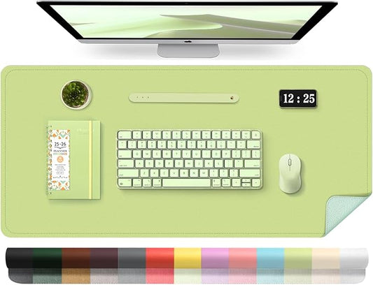 Leather Desk Pad Protector, 39.4'' X 17'' Large Mouse Pad, Office Desk Mat, Non-Slip PU Leather & Suede Base Desk Blotter, Laptop Desk Pad, Desktop Mat for Office Home, Matcha Green