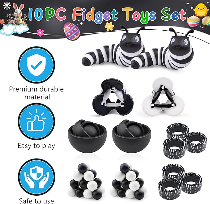 Fidget Spinner Adults Pack, Fidget Toys for Teens, 10PC Sensory Toys Set for Kids Autism, Easter Gift for Men Desk Toy Stress Relief Toys for ADHD