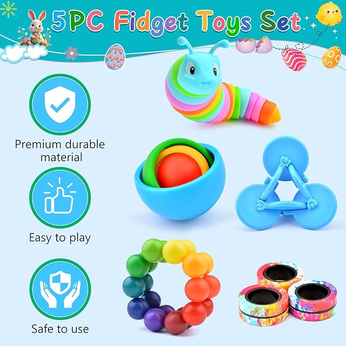Fidget Toys for Kids 8-12 Pack, Sensory Toys Set Easter Basket Stuffers for Teens Adults Autism, Fidget Slug, Sensory Ball Desk Toy Stress Relief Toys for ADHD Toddler