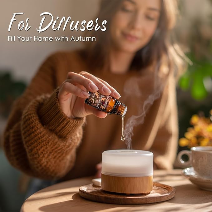Fall Essential Oils for Diffuser, 8 Pack 0.34 fl oz Autumn Scents with Pumpkin, Cinnamon, Apple & More, Fall Scented Essential Oils Gift Set for Home Fragrance, Relaxation & Fall Gifts