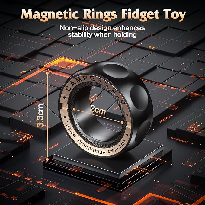 Upgrade Fidget Spinner for Stress Relief,Magnetic Fidget Spinner Rings with Relax Sounds,Stainless Steel Ring Toy Stress Anxiety EDC Relief Slider Tool, Gifts for Adults