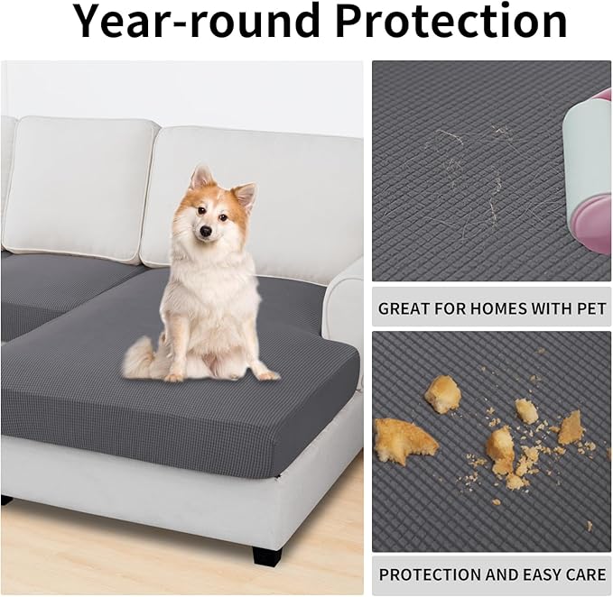 Easy-Going Stretch 4 Pieces Couch Cushion Covers for Sectional Sofa Left/Right L Shape Chaise Lounge Sofa Seat slipcover Anti-Slip Sofa Cover Soft (3 Seater + 1 Chaise, Grey)