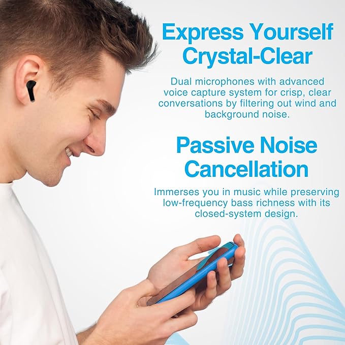 Naztech Xpods PRO Ear Buds - (Black) True Wireless Earbuds Noise Cancelling Earbuds Wireless Bluetooth Earphone for Gym Sound Cancelling in Ear Headphones Fitness Earphones Includes Charging Case