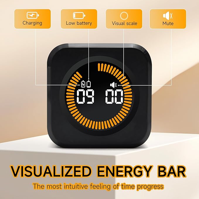 Visual Productivity Timer 5, 10, 25, 50 Minutes Preset, Desk Cube with Gravity Sensor for ADHD, Mute Functions, Ideal for Work, Study, Kitchen, Back to School(1, Black)