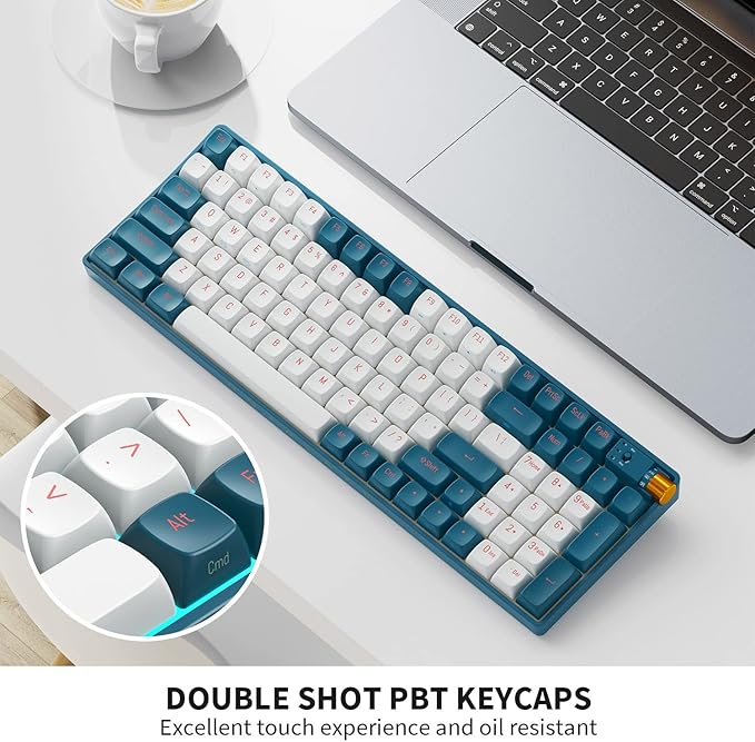 R100 Wireless Mechanical Keyboard, G Pro 3.0 Yellow Switch, Hot Swappable Wired/Bluetooth/2.4G Wireless Keyboard with RGB Light for Windows & Mac, PBT Keycaps, Whale Blue