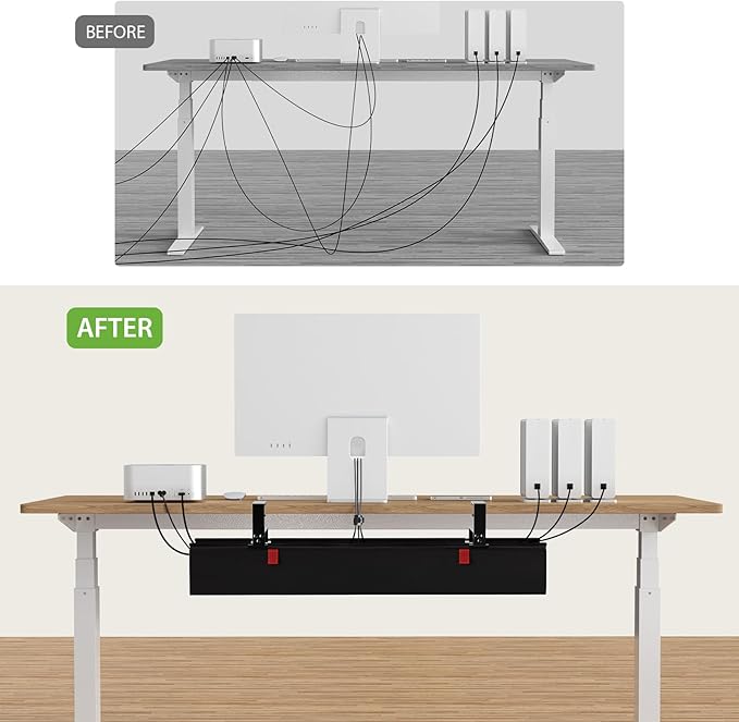 KEEGH Large 36" Under Desk Cable Management Tray - Under Desk Cord Organizer - Clamp/Screw Mount - Support Upto 70lbs - Fabric Wire Management - Gaming/PC Cable Raceways - Cord Hiders for Office/Home