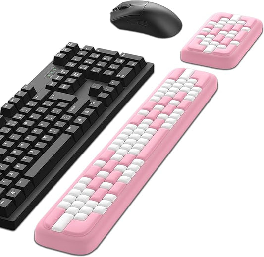 MEKASS Keyboard Wrist Rest, Ergonomic Wrist Pad, Soft Memory Foam Keyboard Hand Rest with Non-Slip Base, Easy Typing, Pain Relief, Comfort Support for Office Work Gaming Accessories (Pink White)