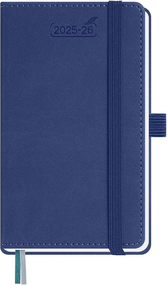 BEZEND Pocket Planner 2025-2026 Weekly and Monthly, 3.5" x 6" Academic Planner (Jul 25-Dec 26) 18-Month Mid-Year Calendar Book, Storage Pocket, Pen Holder, PU Leather Hardcover - Blueberry