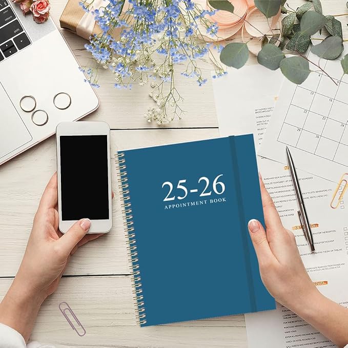 2025-2026 Appointment Book & Planner - 8.5" x 11" Daily Hourly Planner 2025-2026 from July 2025 - June 2026, Weekly Appointment Book with 30-Minute Interval, Blue