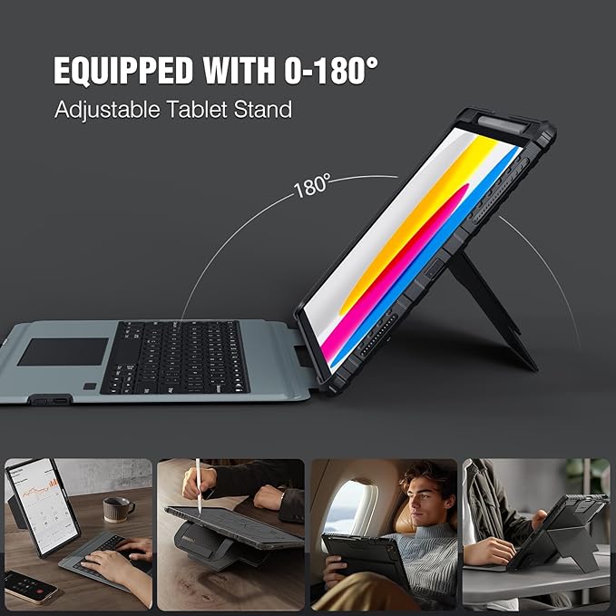 Nillkin for iPad A16 11th 10th Generation Case with Keyboard, Slide Camera Cover, 7-Colors Backlit Detachable Wireless Keyboard with Pencil Holder and Multi-Touch Trackpad for iPad (A16) 11th/10th Gen