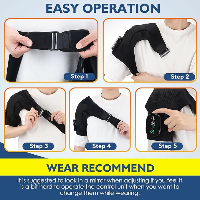 Cordless Shoulder Heating Pad, Heated Shoulder Brace with Vibration, Shoulder Massager for Men Women Shoulder Pain Relief