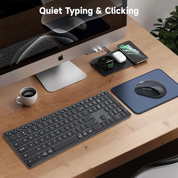 M9250 Wireless Keyboard Mouse Combo,Scissors Mechanism QWERTY Silent Wireless Bluetooth Keyboard and Ergonomic Mouse Set for Windows, iOS, Android, Computer Desktop PC Laptop iPad