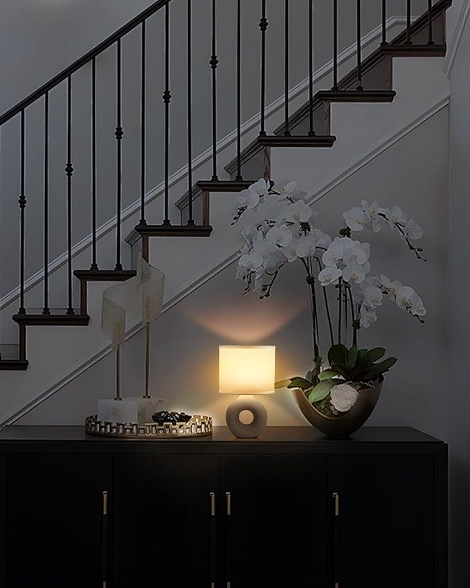 UMEXUS 10’’ Small Cordless Table Lamp with Timer & Dimmer, Battery Operated Rechargeable Lamp with Remote, Portable Light for Bedroom Living Room Outdoor Patio Bedside Bathroom Fabric Shade Beige