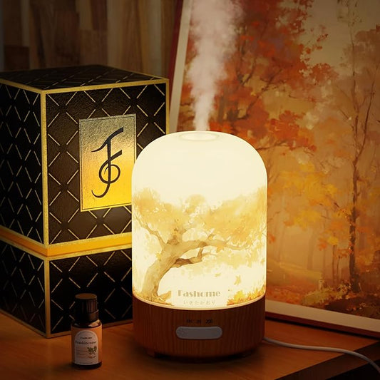Glass Essential Oil Diffuser with Frankincense Oil, 100ml Ultrasonic Aromatherapy Humidifier, 6 in 1 Scent Vaporizer with Timer and Auto-Off (Autumn-Frankincense)