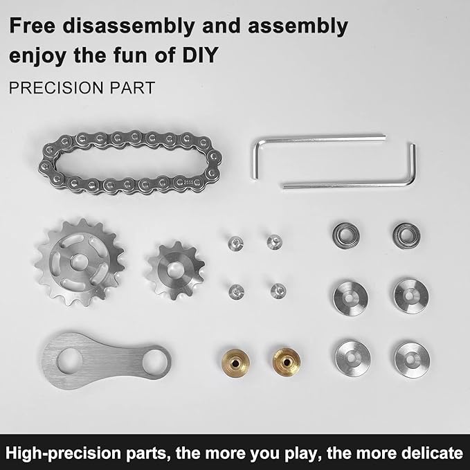 Bike Chain Gear Fidget Spinner, Metal Sprocket Chain Fidget Toy, Stress Anxiety Relief Fidget Toy, Stainless Steel Durable Mechanics W/Smooth Bearings EDC Novelty Toy (Silver)