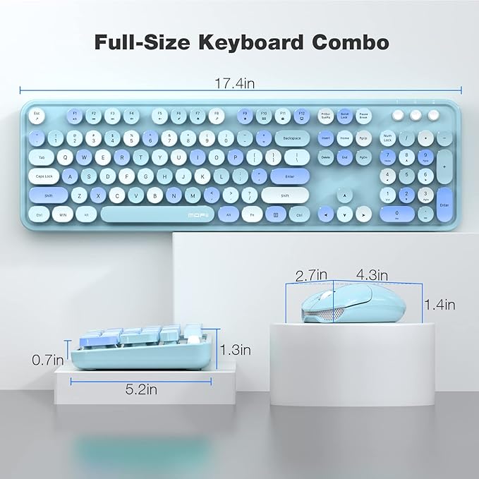 MOFII Wireless Keyboard and Mouse Combo, Retro Keyboard with Round Keycaps, 2.4GHz Dropout-Free Connection, Cute Wireless Mouse for PC/Laptop/Mac/Windows XP/7/8/10 (Blue-Colorful)