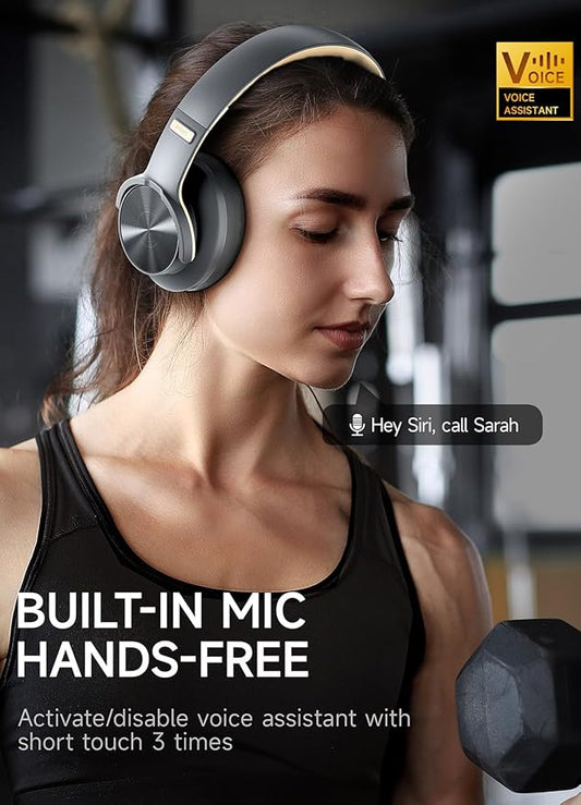 Picun B8 Bluetooth Headphones, 120H Playtime Headphones Wireless Bluetooth with 3 EQ Modes, Low Latency, Hands-Free Calls, Over Ear Headphones for Travel Home Office Cellphone PC (Ashen Golden)