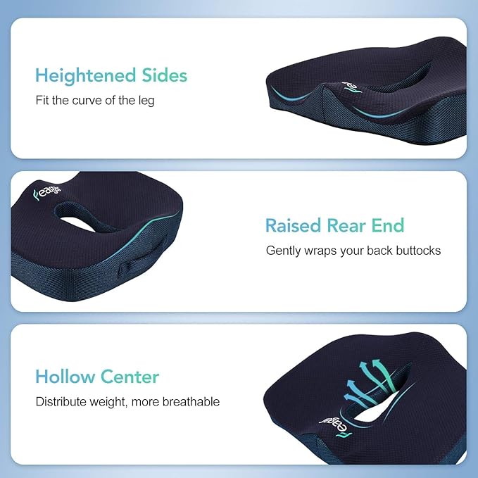 Feagar X Large Memory Foam Seat Cushions for Office Chairs Desk, Chair Cushion Tailbone Pain Relief Extra Dense Hip Sciatica Car Seat Cushion for Long Sitting Blue