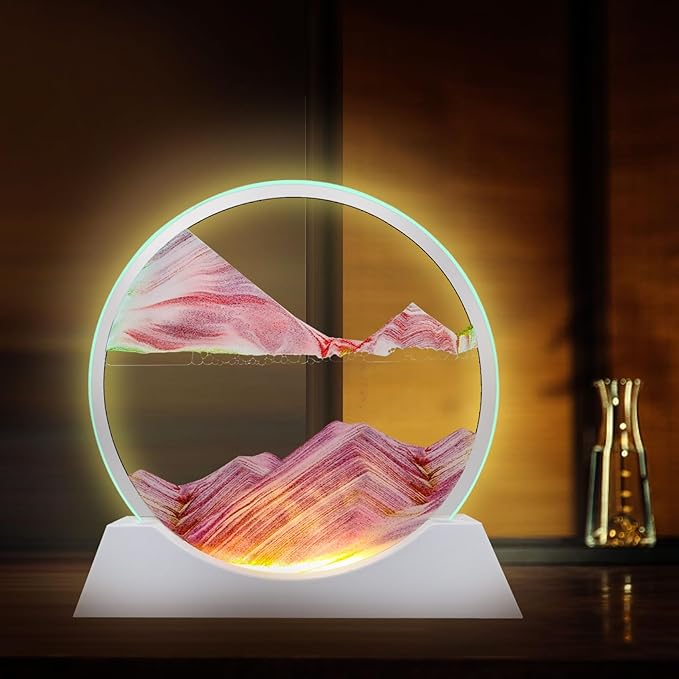 Aoderun 12" Moving Sand Art Liquid Motion with Light 3 Color Changing Moving Sand Art Picture Round Glass 3D Deep Sea Sand Art Sandscapes for Adult Relaxing Toys Desktop Home Office(Pink)
