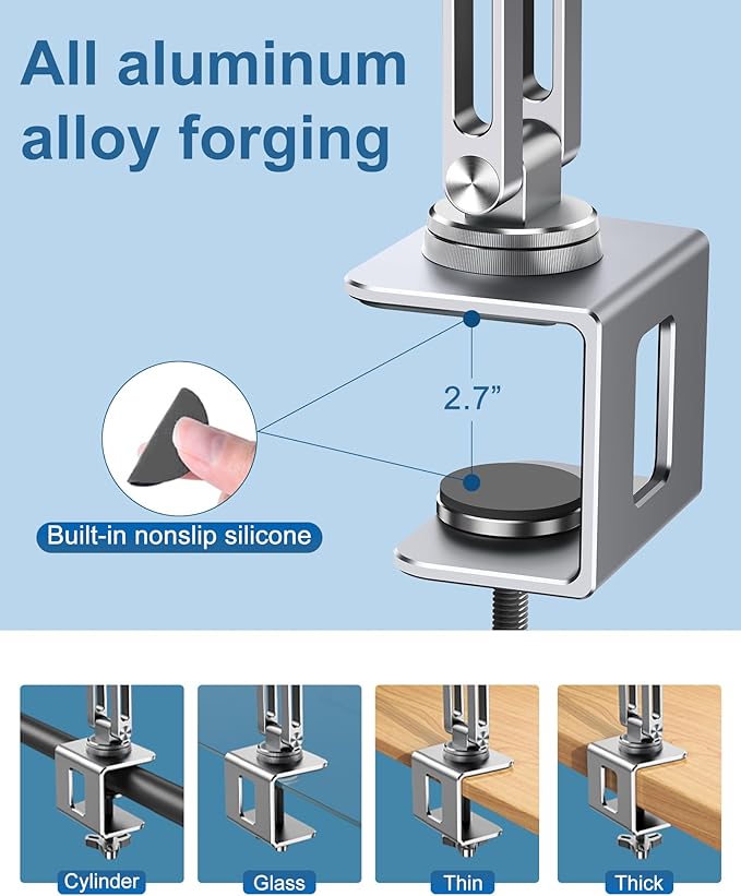 Laptop Mount for Desk, Tablet Arm Mount with 360° Rotating, Aluminum Laptop Tray Adjustable, Foldable Computer Stand/Holder, Fit for 11-17 Inch Laptops (Silver)