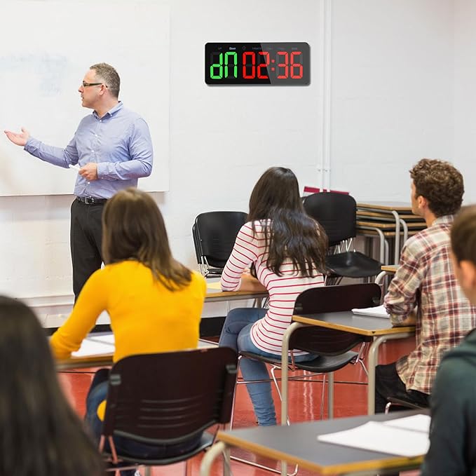 PELLOR Gym Timer Clock, Interval Timer with Function Mode Display, USB Plug-in Countdown/UP Stopwatch Adjustable Brightness with Controller, 3'' Large Digits Digital Wall Clock for Home Gym Room