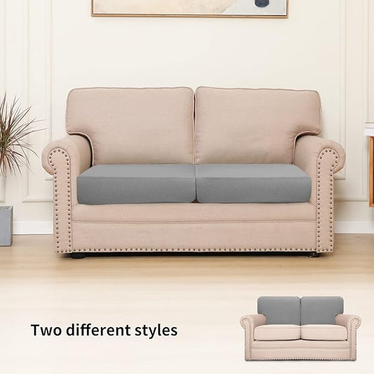 Easy-Going Stretch Individual Loveseat Couch Cushion Cover Sofa Cushion Furniture Protector Sofa slipcover Soft Flexibility with Elastic Bottom (2-Piece Loveseat Cushion Cover, Light Gray)