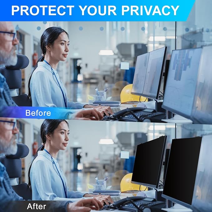 Magnetic 24 Inch Privacy Screen for Computer Monitor 16:9 Aspect Ratio, Hanging Removable Anti-Blue/Glare Protector Film, Anti Spy Desktop Security Private Filter 24in