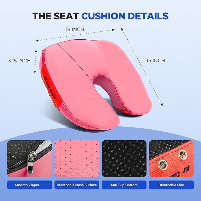 Seat Cushion for Office Chair – Memory Foam Car Seat Cushion for Sciatica, Tailbone, Back & Hemorrhoid Pain Relief U-Shaped Ergonomic High-Density Breathable Foam with Non-Slip Base (Pink)